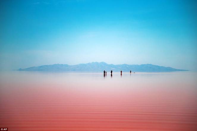 siccità in iran e il lago urmia si colora di rosa